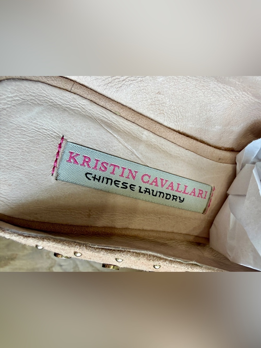 Kristin Cavallari for Chinese Laundry Studded Mule Loafers Nude Suede Size 7.5 - Picture 7 of 8